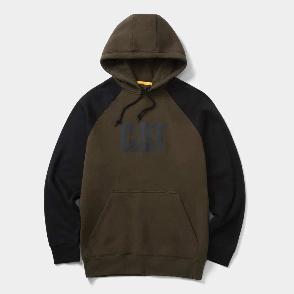 CAT‎ Colorblock Raglan Hooded Sweatshirt Army Moss Black Vert Size L New W/ Tags
